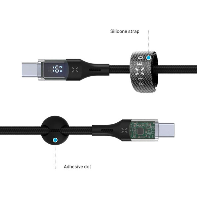 Fixed LED Display USB-C till USB-C PD-kabel 100W - 2m - Svart