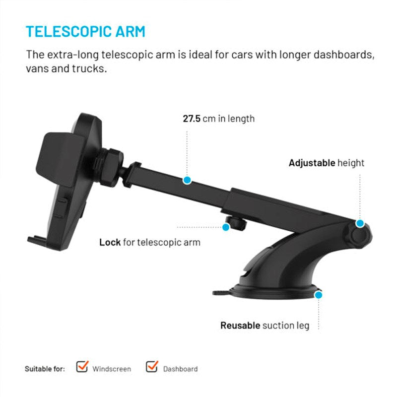 Fixed Iconiq XXL (Max Mobilbredd: 5,3 - 8,3 cm) Hållare för Instrumentbräda/ Vindruta – Svart