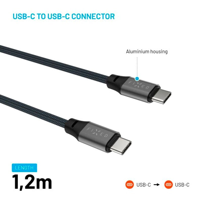 Fixed Magnetic USB-C till USB-C Kabel 240W - 1.2m - Svart