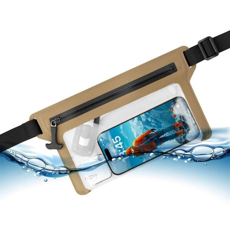 Fixed Vattentät Bältesväska (Max. Mobila Mått: 200 x 138 mm) - Beige / Genomskinlig