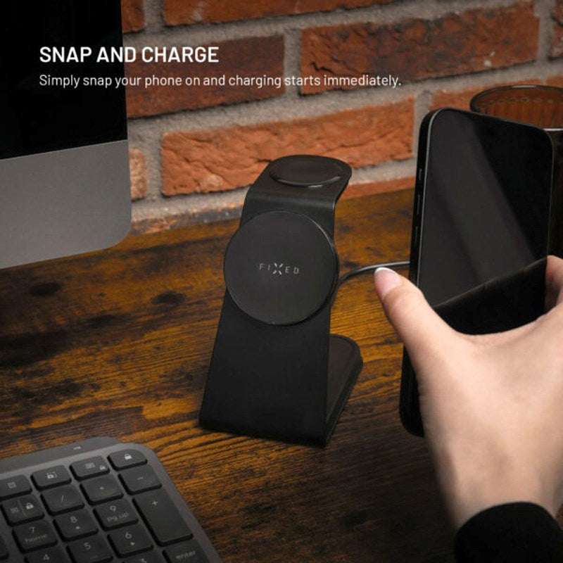 Fast 3-i-1 Trådlös Laddningsdocka 15W - Smartphone / Apple Watch / AirPods - Svart