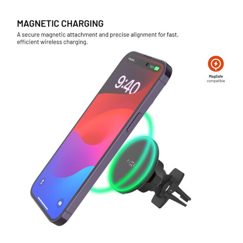 Fixed Mobiltelefonhållare för Bil med 15W Trådlös Laddning - Ventilationsgaller - Svart