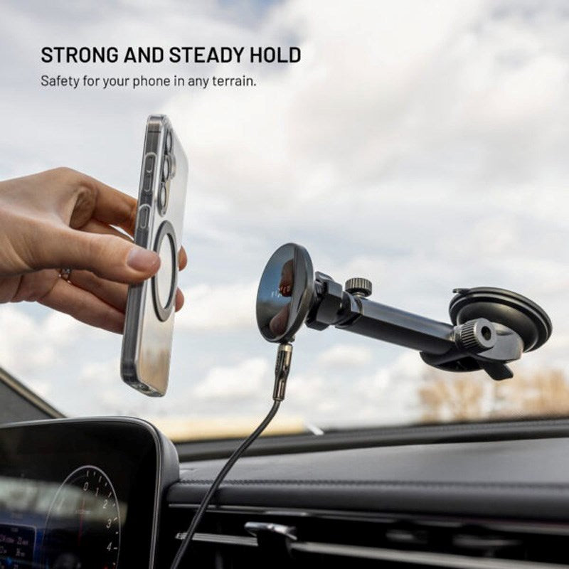 Fixed Mobiltelefonhållare för Bil med 15W Trådlös Laddning - Vindruta / Instrumentbräda - Svart