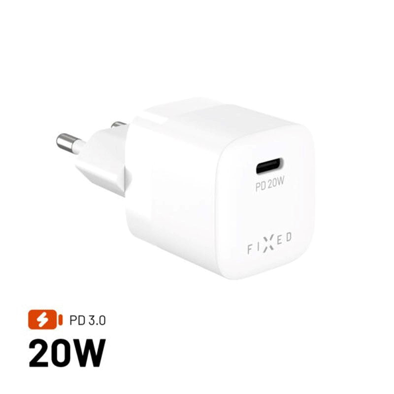 Fixed 20W Mini-Väggladdare med USB-C & PD - Vit