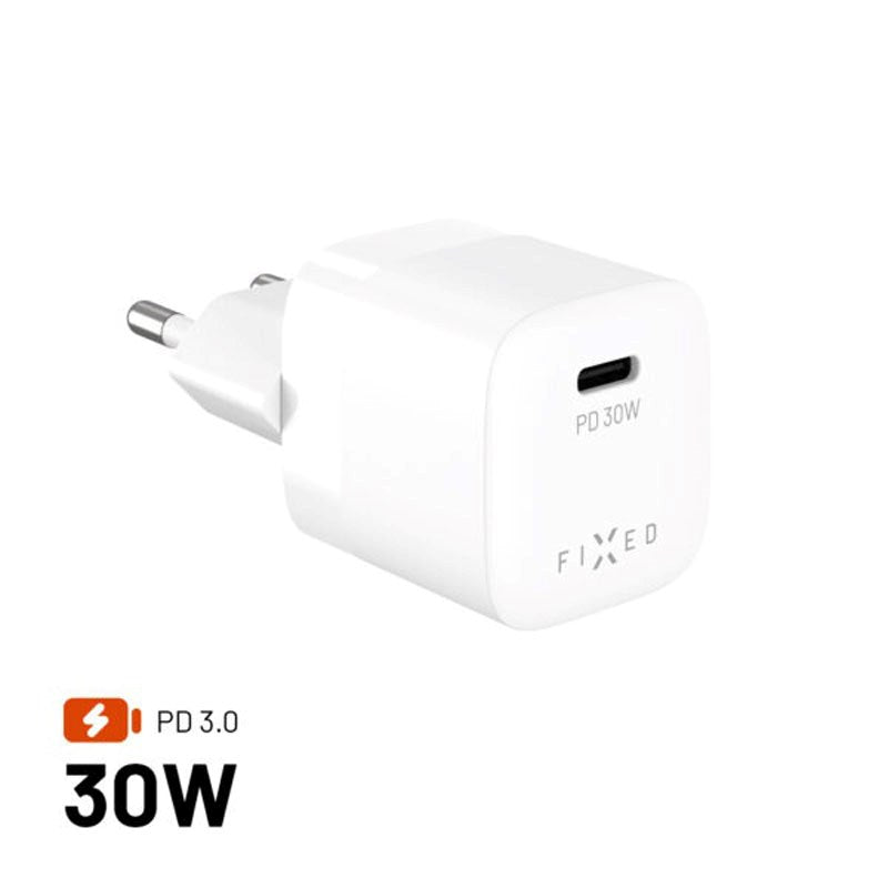 Fixed 30W Mini-Väggladdare med USB-C & PD - Vit