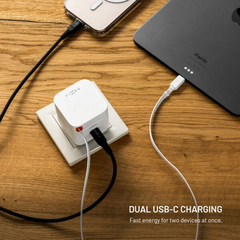 Fixed 65W USB-C Väggladdare med Utdragbar USB-C Kabel - Vit