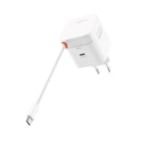 Fixed 65W USB-C Väggladdare med Utdragbar USB-C Kabel - Vit