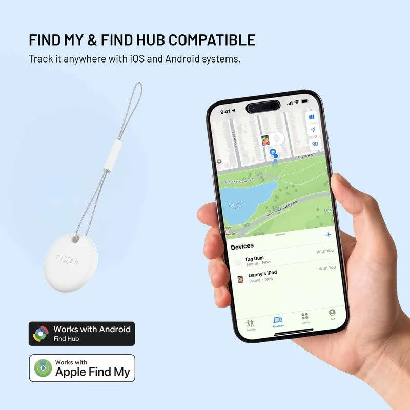 Fixed Tag Dual - Bluetooth GPS-Spårare - Kompatibel med Apple Find My / Find Hub - Vit