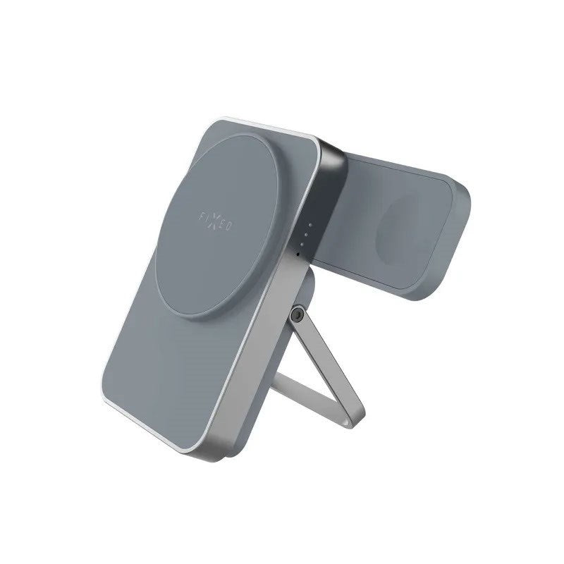 Fixed MagZen 5 20W Qi2 PowerBank m. Stativfunktion & Apple Watch Laddare - MagSafe Kompatibel - 5000 mAh - Grå