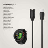 Fixed USB-C Laddningskabel för Garmin Smartwatch - 2m - Svart