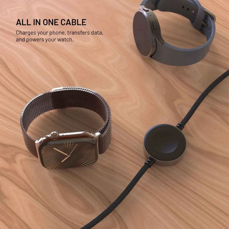 Fixed USB-C Laddkabel för Apple Watch & Samsung Galaxy Watch - 1.5m - Svart