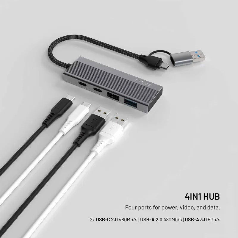 Fixed 4-i-1 USB-C-Multiport med 2 x USB-A 2 x USB-C - Silver