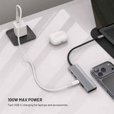 Fixed 5-i-1 USB-C Multiport med 3 x USB-C 1 x USB-A 1 x HDMI - Silver
