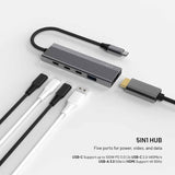Fixed 5-i-1 USB-C Multiport med 3 x USB-C 1 x USB-A 1 x HDMI - Silver