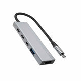 Fixed 5-i-1 USB-C Multiport med 3 x USB-C 1 x USB-A 1 x HDMI - Silver