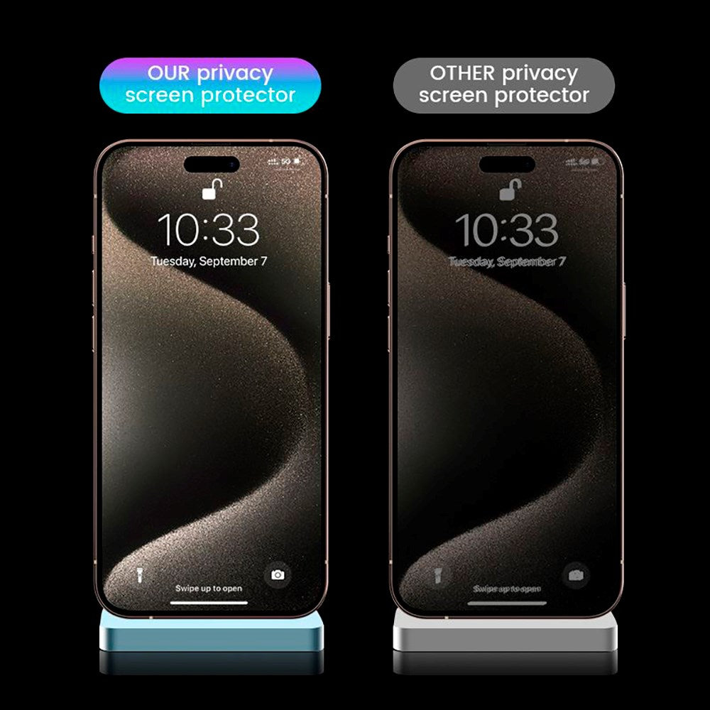 iPhone 15 Pro Mobile Origin Skyddsglas ingår. Privacy Function - Case Friendly - 2 Pack - Svart Kant