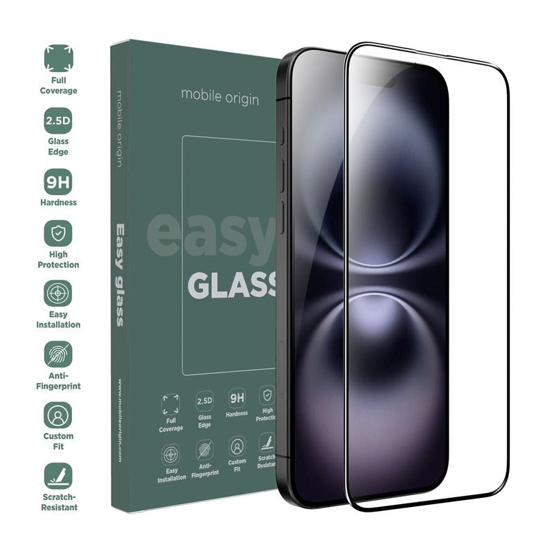 iPhone 15 Plus / 16 Plus Mobile Origin EasyGlass Skärmskydd - Genomskinlig / Svart Kant