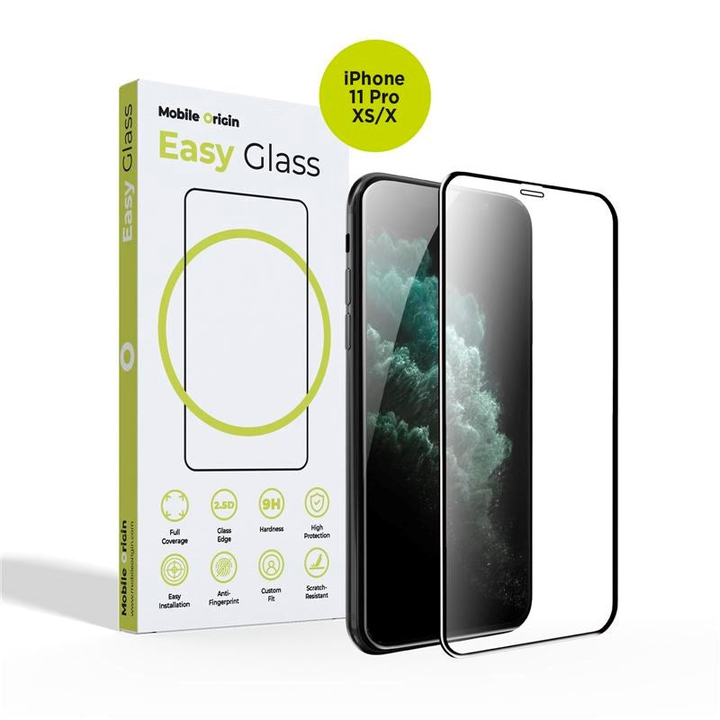 iPhone 11 Pro / Xs / X Mobile Origin EasyGlass Skärmskydd - Genomskinlig / Svart Kant