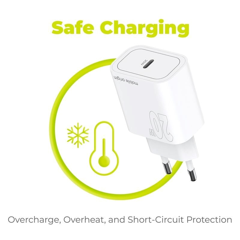 Mobile Origin PD (Power Delivery) 20W Väggladdare med USB-C - Vit