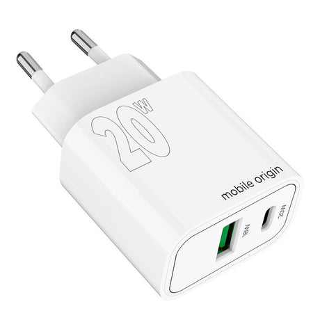 Mobile Origin MO12 20W Väggladdare m. 1x USB-A & 1x USB-C - Vit