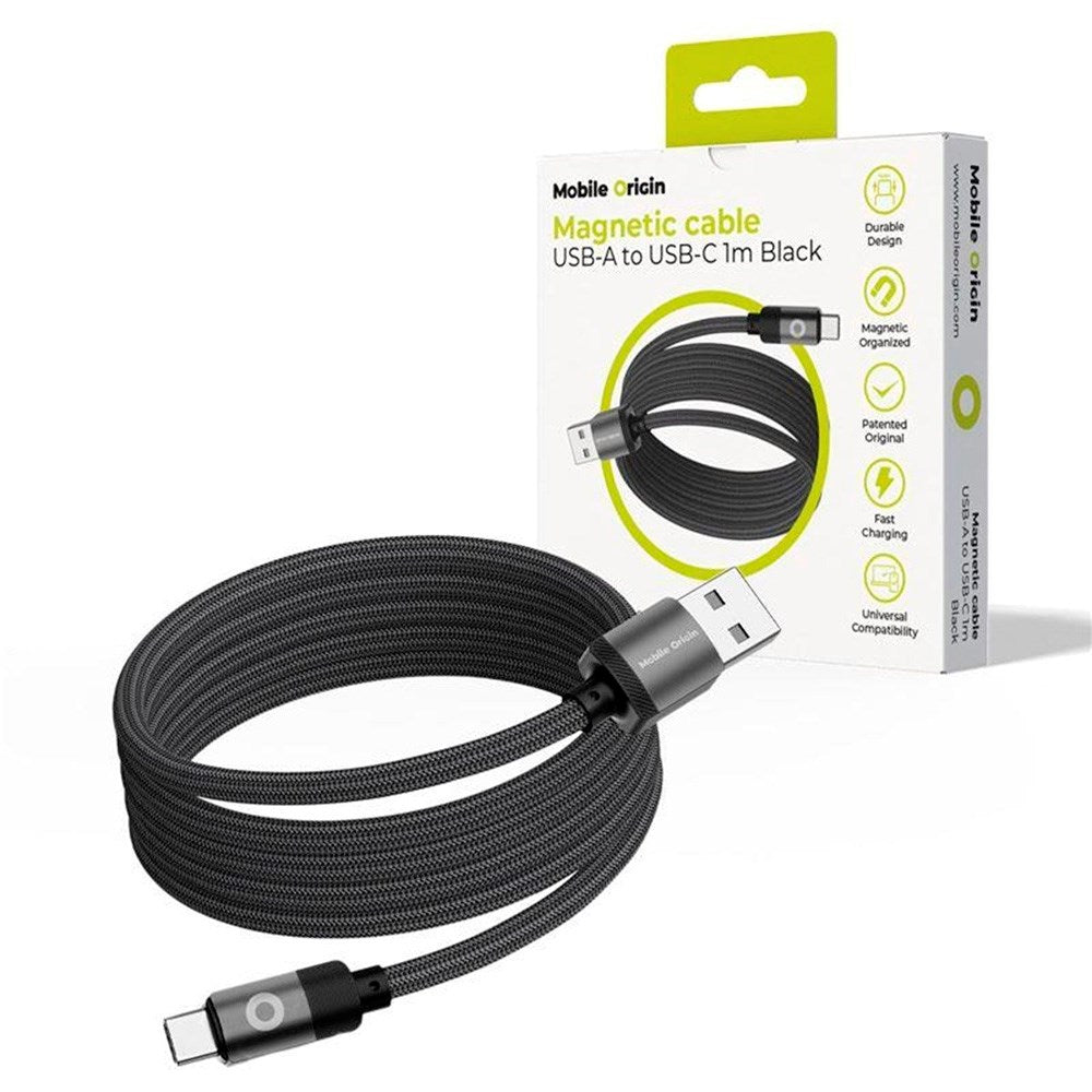 Mobile Origin Magnetisk USB-A till USB-C Kabel - 1m - Svart