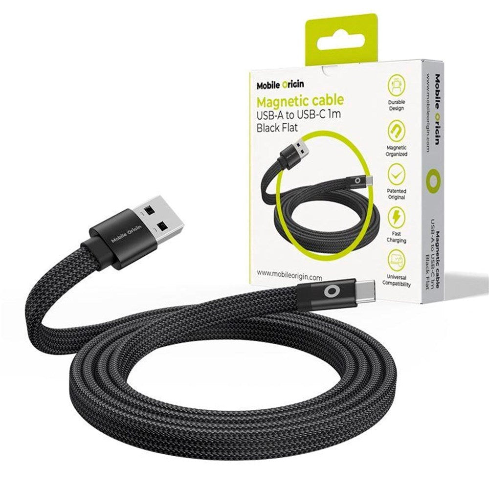 Mobile Origin Platt Magnetisk USB-A till USB-C Kabel - 1m - Svart