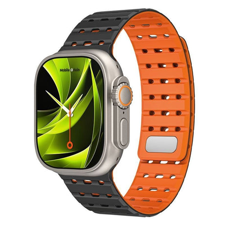 Apple Watch (42/44/SE/45/46/49mm) Mobile Origin Magnetiskt Silikonarmband - Svart / Orange