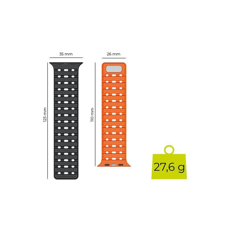 Apple Watch (42/44/SE/45/46/49mm) Mobile Origin Magnetiskt Silikonarmband - Svart / Orange