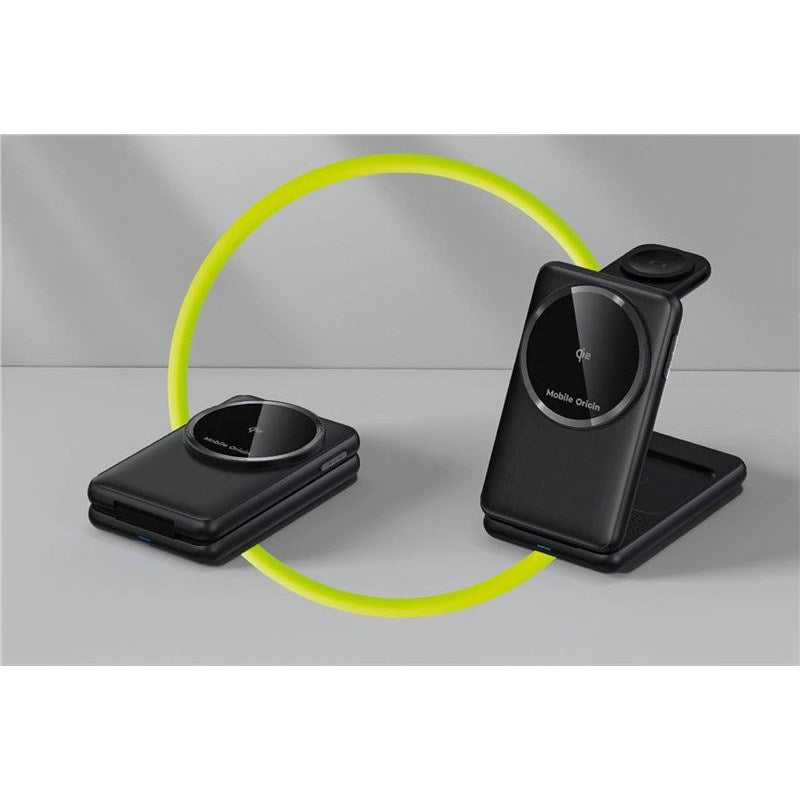 Mobile Origin 3-i-1 Qi2 Vikbar Trådlös Laddare för Telefon & Apple Watch & Hörlurar - Svart
