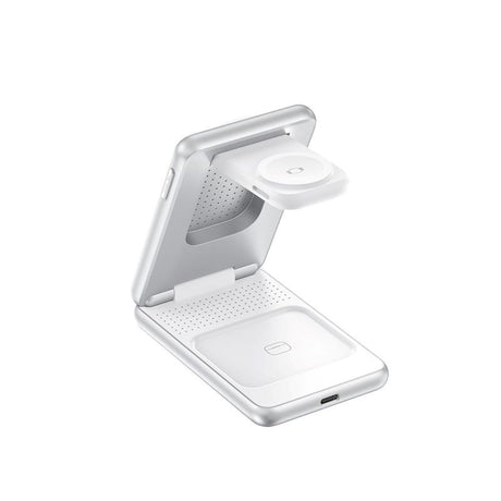 Mobile Origin 3-i-1 Qi2 Vikbar Trådlös Laddare för Telefon & Apple Watch & Hörlurar - Silver
