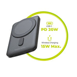 Mobile Origin 20W Powerbank 5000 mAh med LED-Display - USB-C-Kontakt - Grå