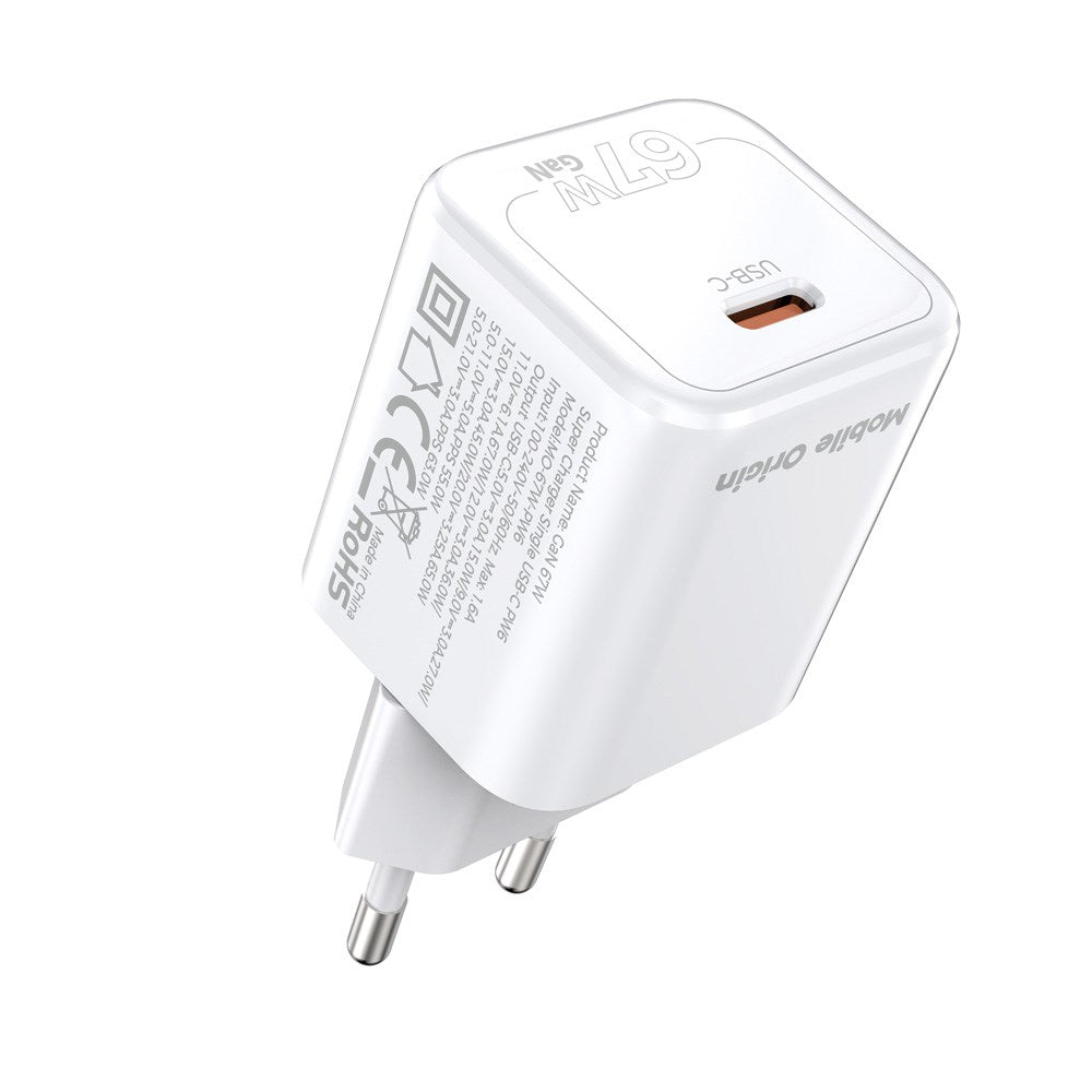 Mobile Origin GaN 67W Väggladdare m. 1 x USB-C – Vit