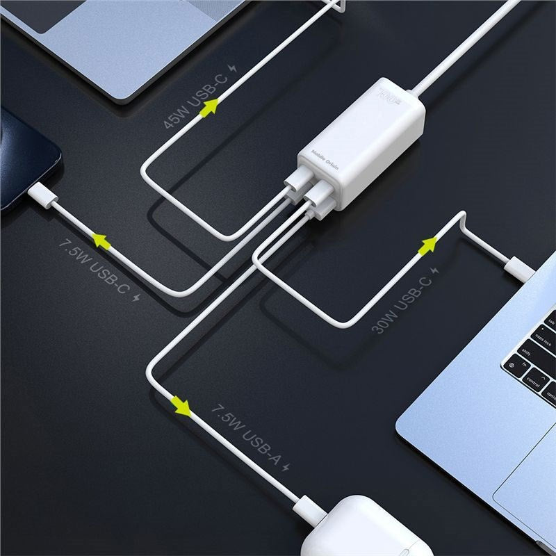 Mobile Origin 100W USB-C-Hubb med USB-A & Schuko-Kontakt - Vit