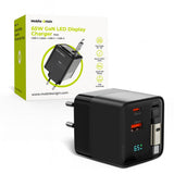 Mobile Origin Display Väggladdare m. 1 x USB-A / 1 x USB-C / 1 x Uttagbart USB-C Kabel - 65W - Svart