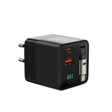 Mobile Origin Display Väggladdare m. 1 x USB-A / 1 x USB-C / 1 x Uttagbart USB-C Kabel - 65W - Svart