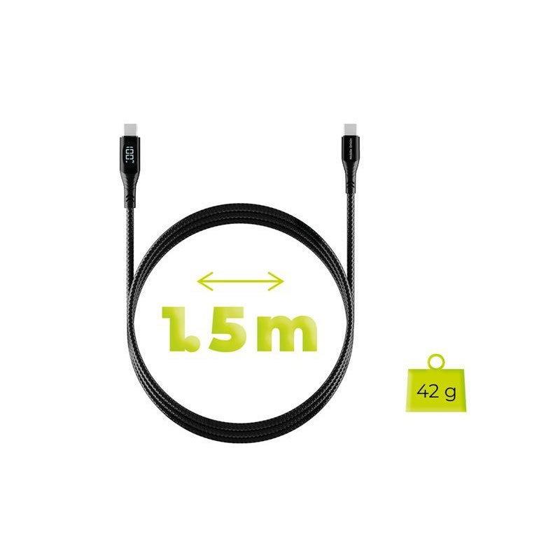 Mobile Origin 66W USB-A till USB-C Kabel med Skärm - 1,5 m - Svart