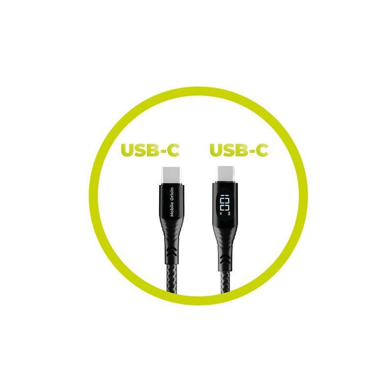 Mobile Origin 100W USB-C till USB-C Kabel med Skärm - 1,5 m - Svart