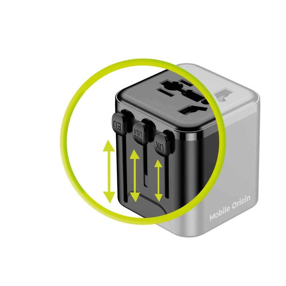 Mobile Origin 30W Universell Reseadapter EU/UK/US/AUS - Svart