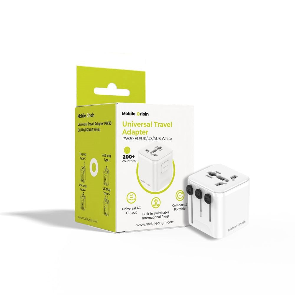 Mobile Origin 30W Universell Reseadapter EU/UK/US/AUS - Vit