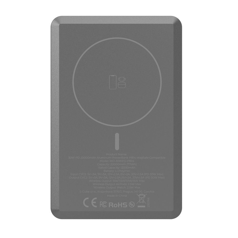 Mobile Origin 30W 20 000mAh Powerbank med USB-C & Trådlös Laddning - MagSafe Kompatibel - Grå