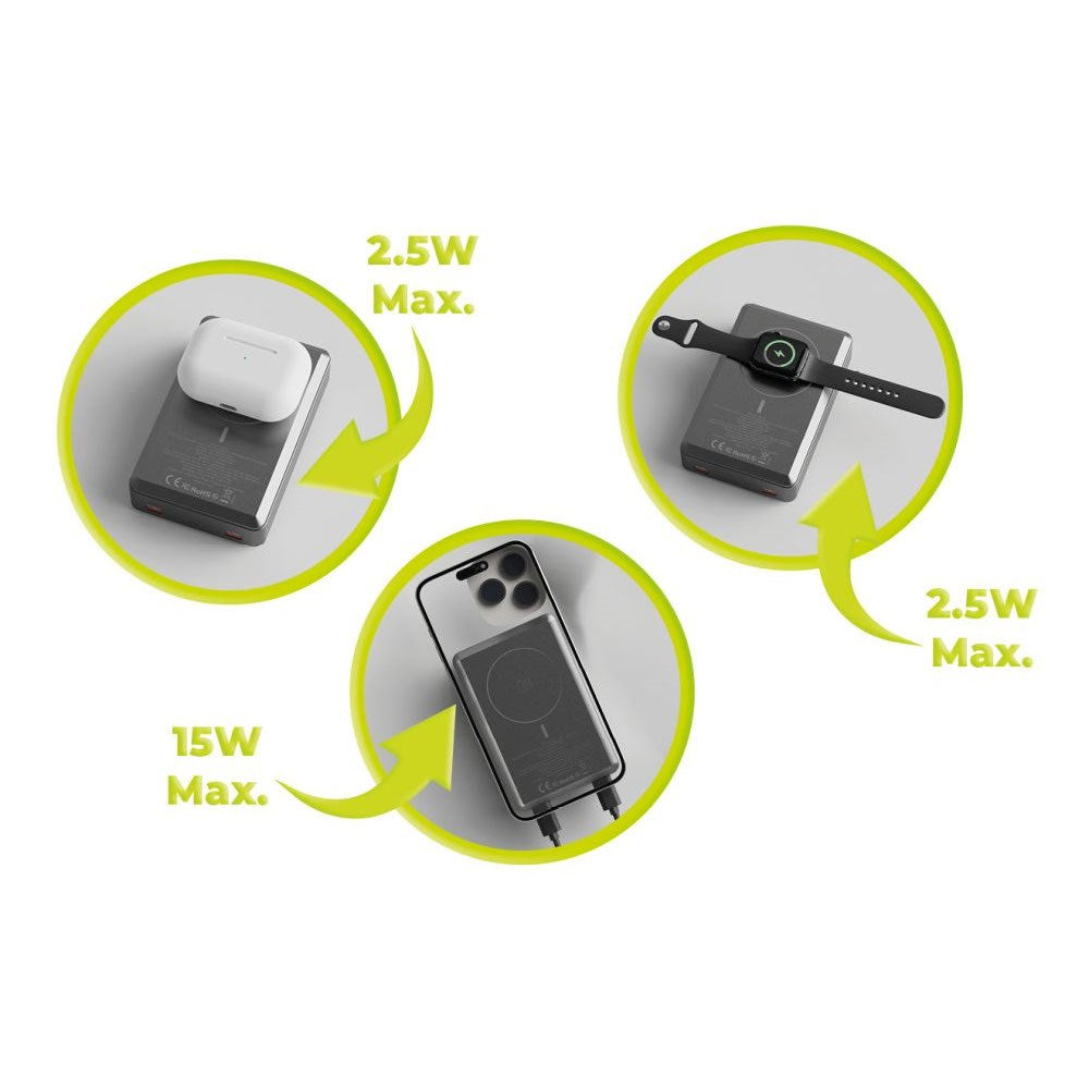 Mobile Origin 30W 20 000mAh Powerbank med USB-C & Trådlös Laddning - MagSafe Kompatibel - Grå
