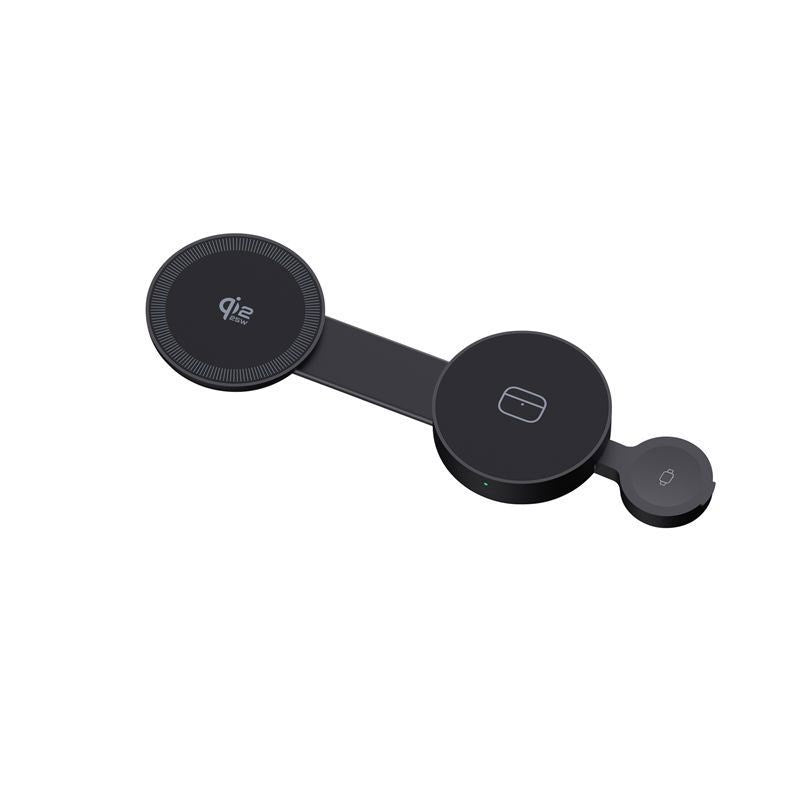 Mobile Origin 3-i-1 Hopfällbar Trådlös Qi2 Laddare för Smartphone / Apple Watch / Hörlurar - 25W - Svart