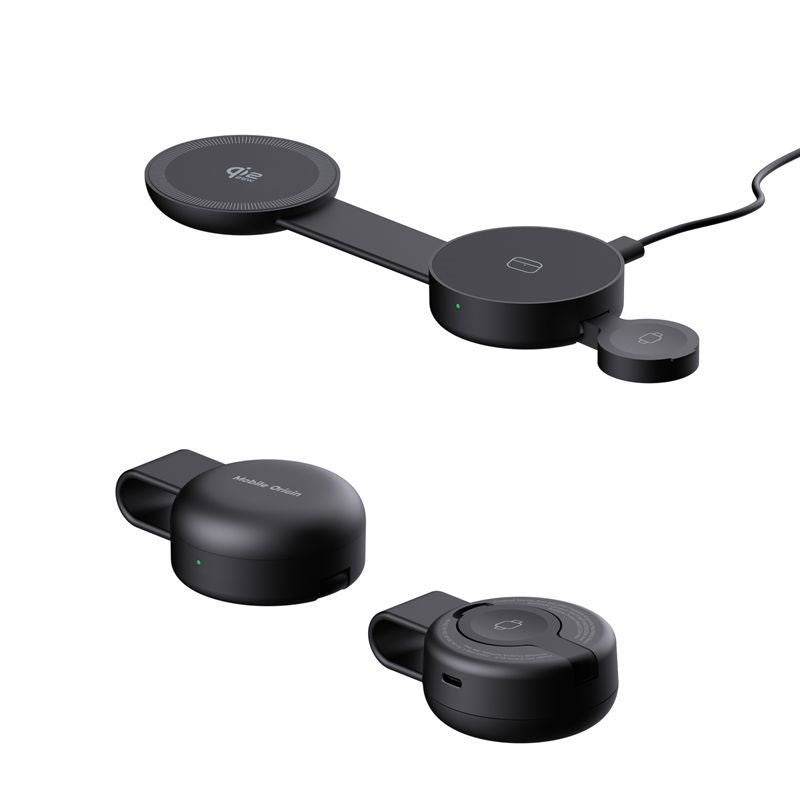 Mobile Origin 3-i-1 Hopfällbar Trådlös Qi2 Laddare för Smartphone / Apple Watch / Hörlurar - 25W - Svart