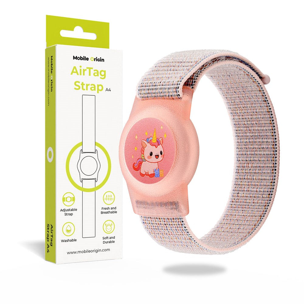 Mobile Origin Apple AirTag Nylon Rem för Barn - Rosa Enhörning