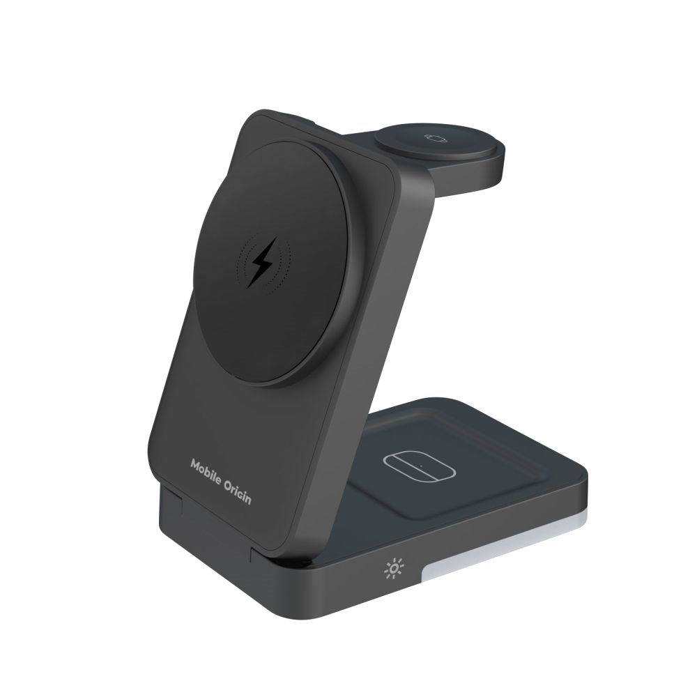 Mobile Origin Trådlös Laddare för iPhone / AirPods / Apple Watch - Hopfällbar Design - MagSafe Kompatibel - Svart