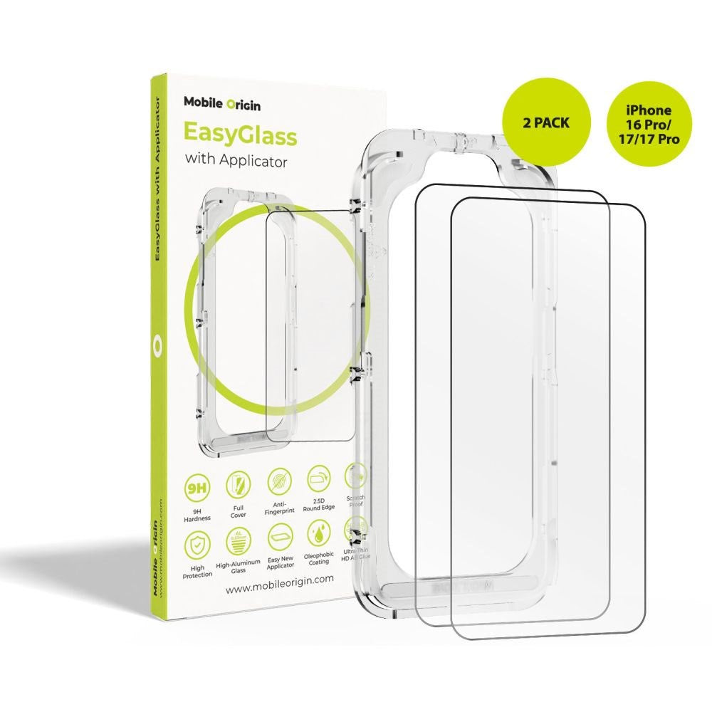 iPhone 17 / 17 Pro / 16 Pro Mobile Origin EasyGlass Skärmskyddsglas - 2 st. - Genomskinlig