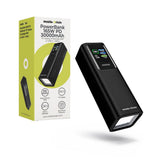 Mobile Origin 165W PowerBank m. Display & Ficklampa - 2x USB-C & 1x USB-A - 30.000 mAh - Svart