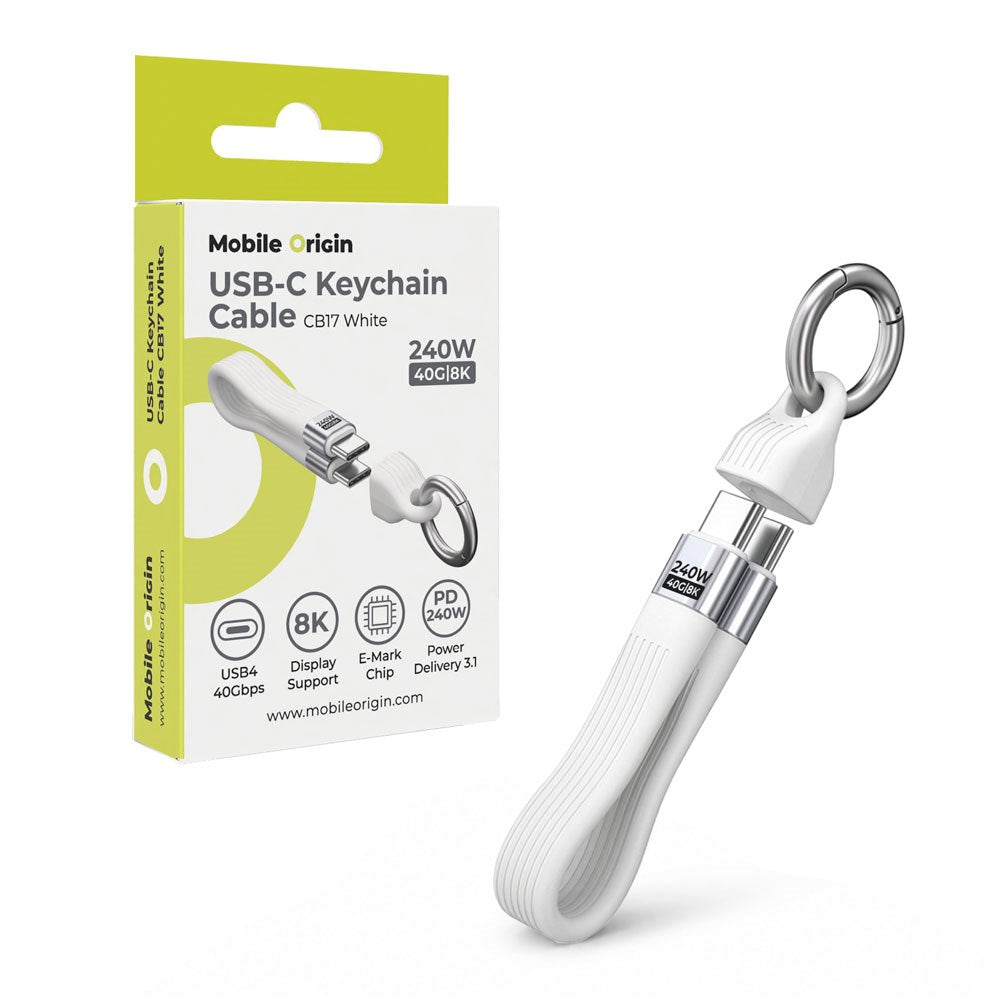 Mobile Origin 240W USB-C till USB-C Nyckelringskabel - 13cm - Vit