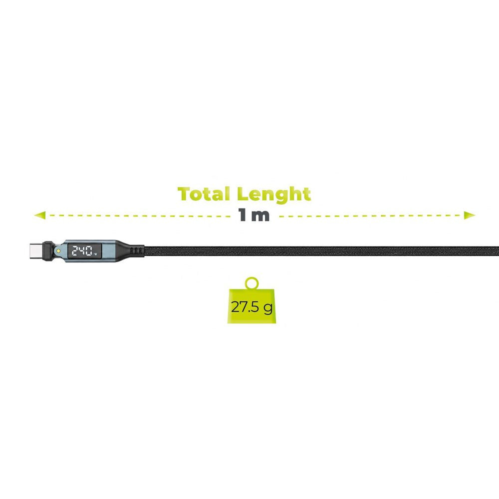 Mobile Origin 240W Display 540° Roterbar USB-C till USB-C Kabel - 1m - Svart