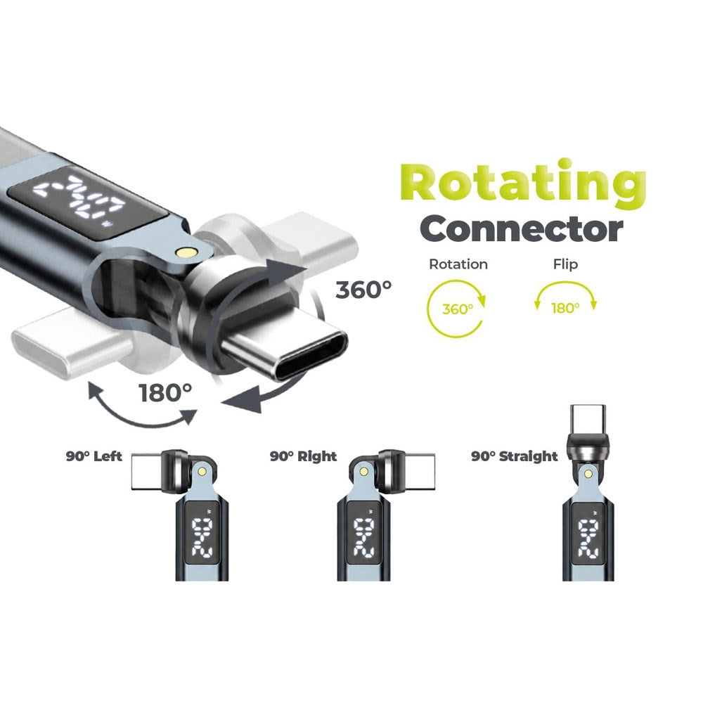 Mobile Origin 240W Display 540° Roterbar USB-C till USB-C Kabel - 1m - Svart